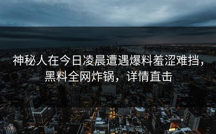 神秘人在今日凌晨遭遇爆料羞涩难挡，黑料全网炸锅，详情直击