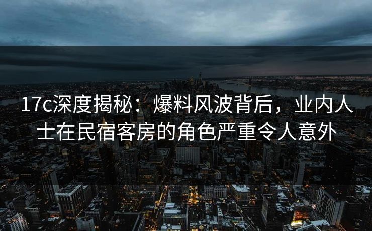 17c深度揭秘：爆料风波背后，业内人士在民宿客房的角色严重令人意外
