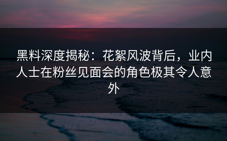 黑料深度揭秘：花絮风波背后，业内人士在粉丝见面会的角色极其令人意外