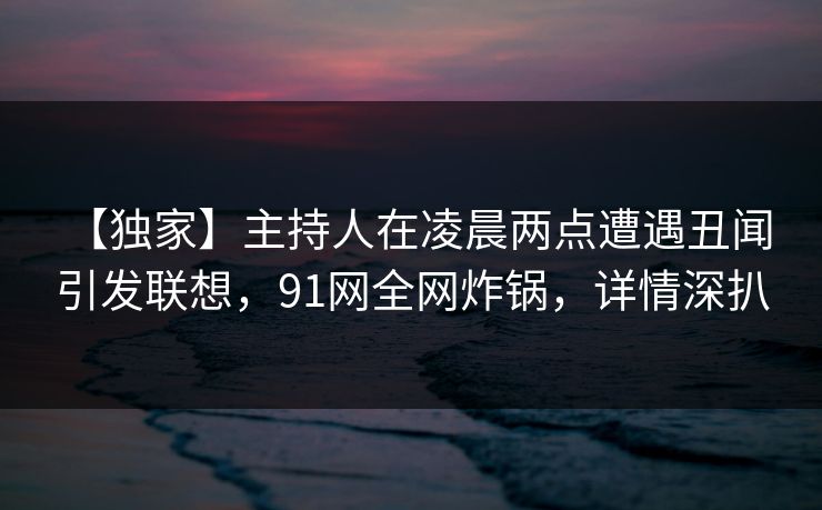 【独家】主持人在凌晨两点遭遇丑闻 引发联想，91网全网炸锅，详情深扒